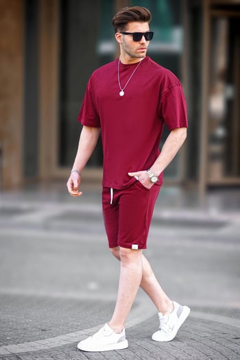 Bordo Basic Erkek Şort Takımı 6377