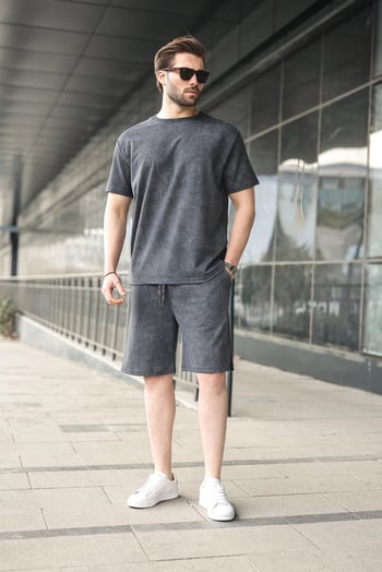 Füme Batik Desenli Overfit Şort T-shirt Takım E7357