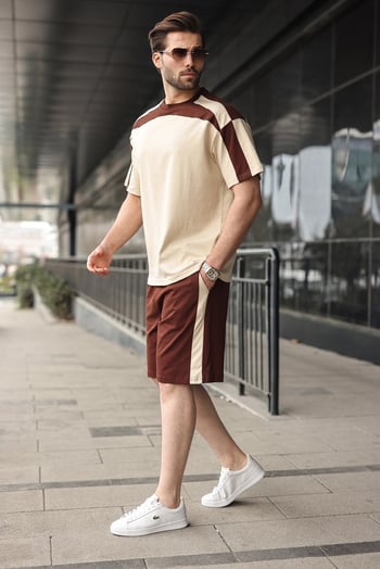 Bej Erkek Şort T-shirt Takımı E7346