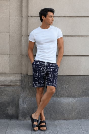 Madmext Men Printed Navy Blue Capri Shorts 2408