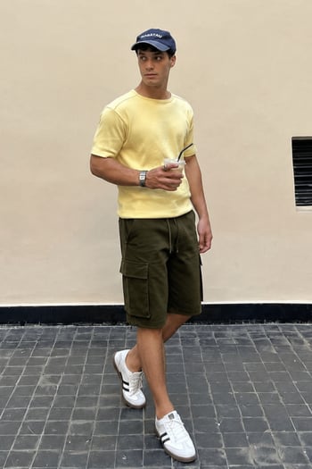 Haki Kargo Cep Erkek Gabardin Kapri Şort 6362