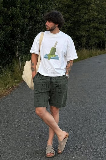 Madmext Men Printed Khaki Capri Shorts 2408
