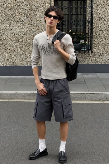 Füme Kargo Cep Erkek Gabardin Kapri Şort 6332