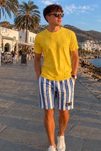 Madmext Saxe Striped Capri for Men 2915