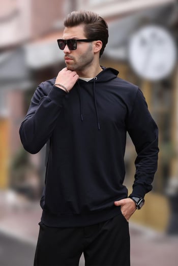 Lacivert Kapüşonlu Erkek Sweatshirt 7069