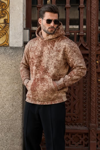 Kahverengi Desenli Kapüşonlu Erkek Sweatshirt E7167