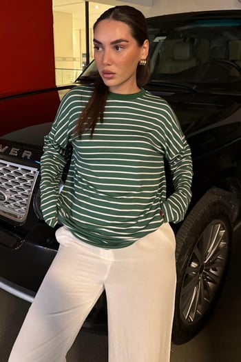 Yeşil Çizgili  Sweatshirt MG980