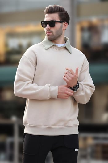 Bej Polo Yaka Erkek Sweatshirt 7086
