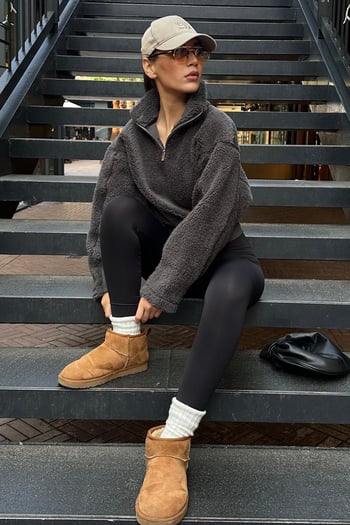 Füme Fermuar Yaka Kürklü Kadın Sweatshirt MG2261