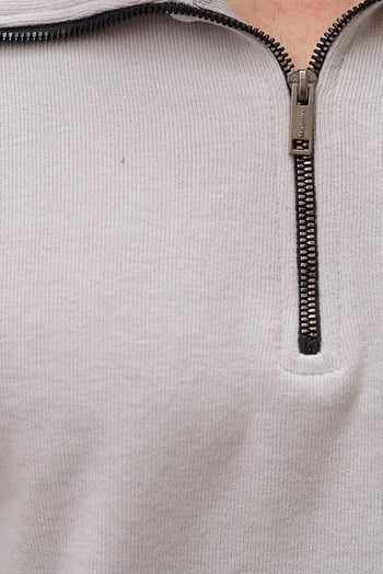 Gri Dik Yaka Yarım Fermuarlı Erkek Sweatshirt E7211