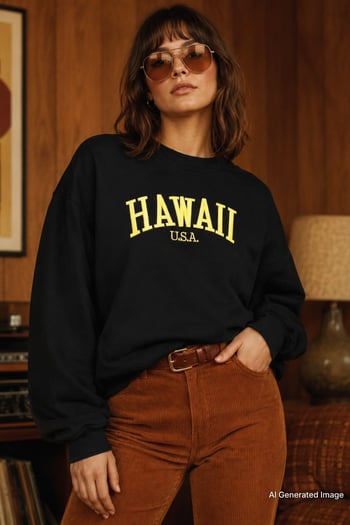 Siyah Bisiklet Yaka Baskılı Sweatshirt MG1922
