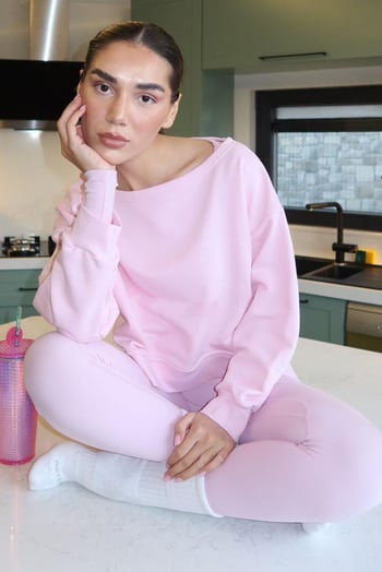 Pembe Kayık Yaka Kadın Sweatshirt MG2208