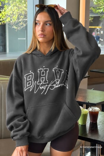 Mad Girls Füme Nakışlı Kapüşonlu Sweatshirt MG812