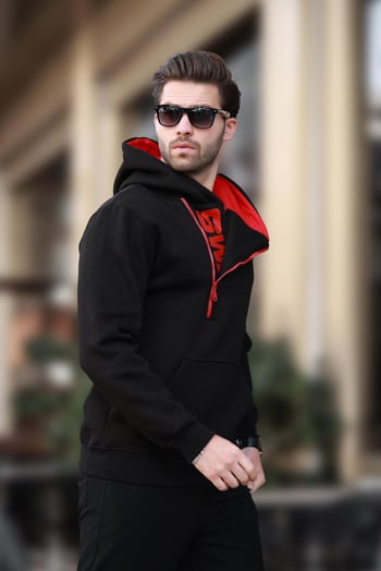 Black Zipped Hoodie Sweatshirt 1767