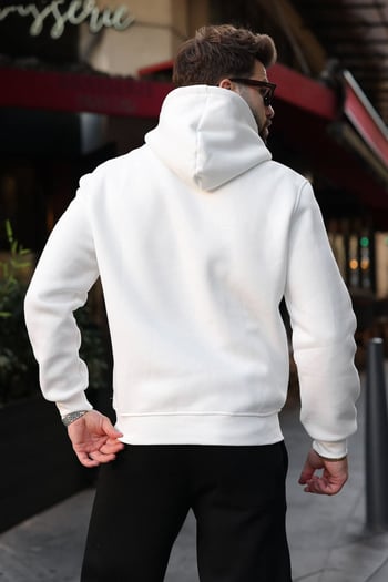 Ekru Kanguru Cepli Kapüşonlu Erkek Sweatshirt E7218