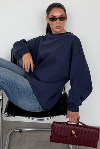 Navy Blue Crewneck Basic Sweatshirt MG1559