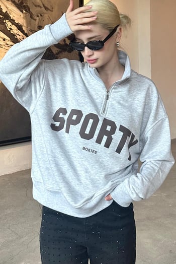 Karmelanj Yarım Fermuarlı Baskılı Sweatshirt MG2212