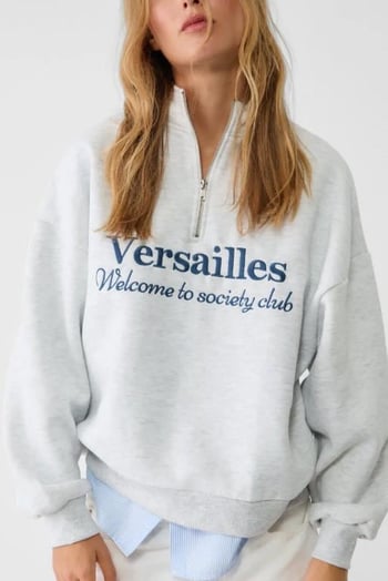 Karmelanj Yarım Fermuarlı Baskılı Sweatshirt MG2240
