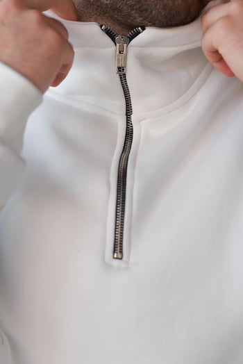 Ekru Fermuarlı Yaka Kapüşonlu Erkek Sweatshirt E7161