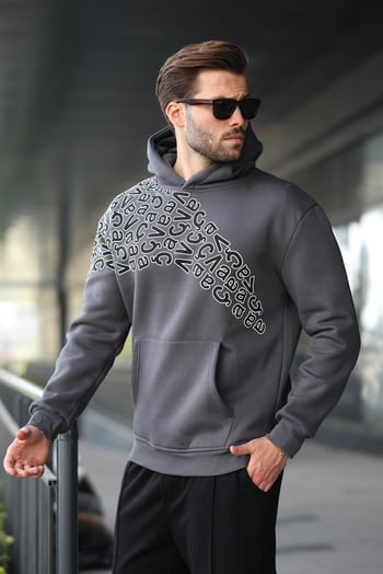 Füme Baskılı Kapüşonlu Erkek Sweatshirt E7160