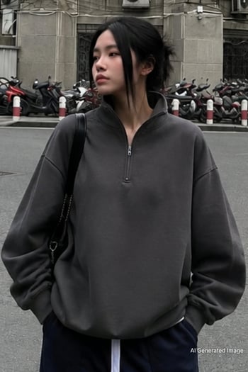 Füme Fermuar Detaylı Oversize Sweatshirt MG1933