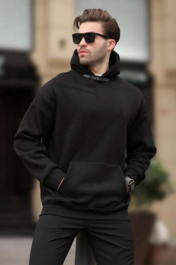 Siyah Kapüşonlu Nakış Detaylı Sweatshirt 7099