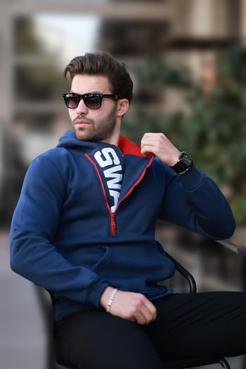 Navy Blue Zipped Hoodie Sweatshirt 1767