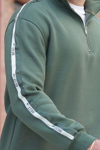 Haki Fermuarlı Yarım Balıkçı Yaka Erkek Sweatshirt E7164