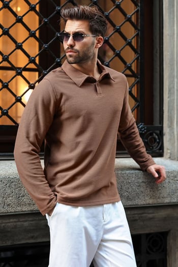 Vizon Gömlek Yaka Dokulu Regular Fit Erkek Sweatshirt E7203