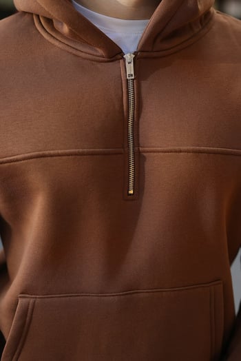Kahverengi Kanguru Cepli Kapüşonlu Erkek Sweatshirt E7218