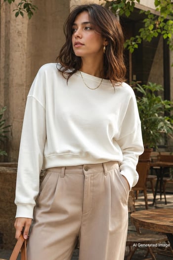 Ekru Kayık Yaka Kadın Sweatshirt MG2208