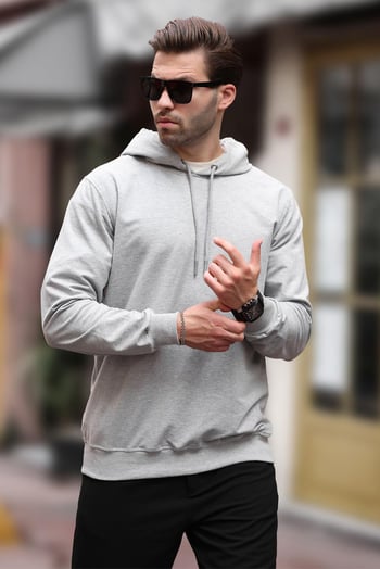 Gri Kapüşonlu Erkek Sweatshirt 7069