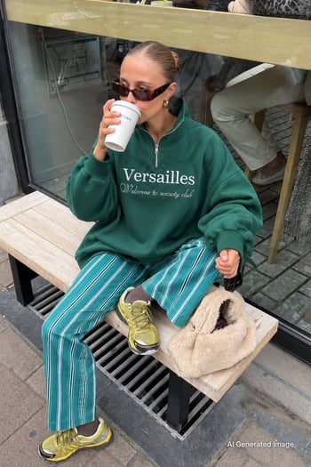 Yeşil Yarım Fermuarlı Baskılı Sweatshirt MG2240