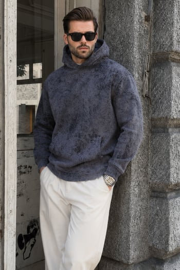 Füme Desenli Kapüşonlu Erkek Sweatshirt E7167
