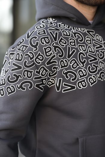 Füme Baskılı Kapüşonlu Erkek Sweatshirt E7160
