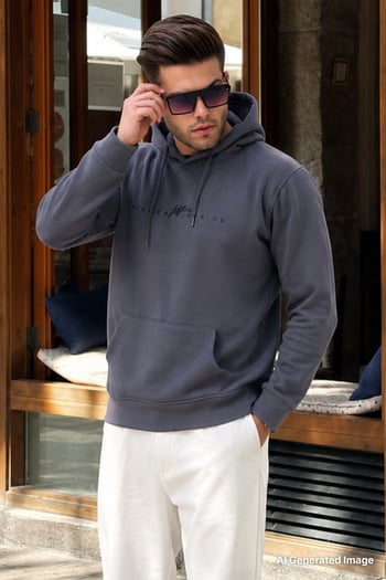 Füme Kapüşonlu Basic Sweatshirt 6014