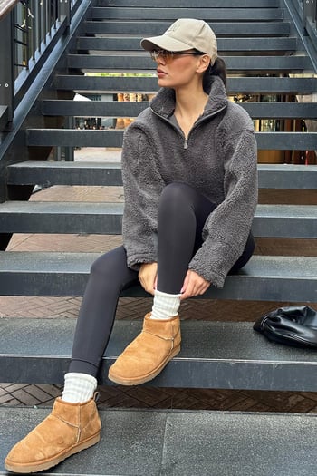 Füme Fermuar Yaka Kürklü Kadın Sweatshirt MG2261