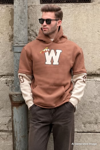 Kahverengi Nakışlı Kapüşonlu Sweatshirt 6141