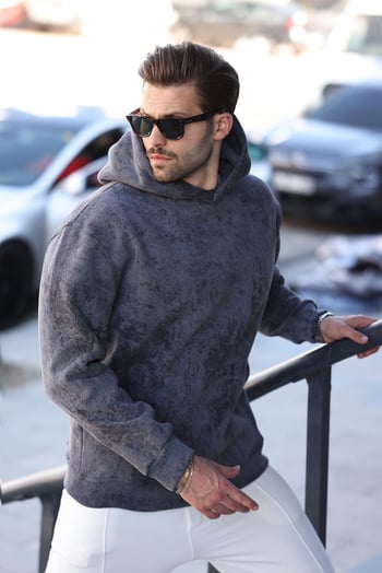Füme Desenli Kapüşonlu Erkek Sweatshirt E7167
