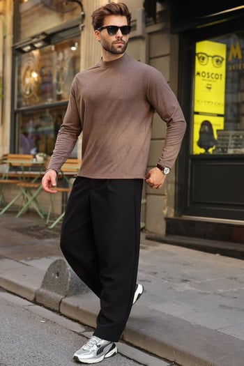 Kahverengi Yarım Balıkçı Yaka Slim Fit Erkek Sweatshirt E7202