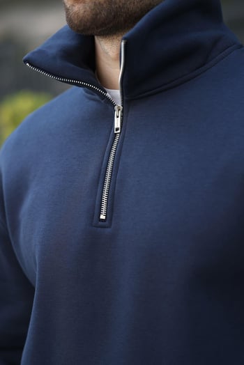 Lacivert Fermuarlı Dik Yaka Kanguru Cep Erkek Sweatshirt E7159