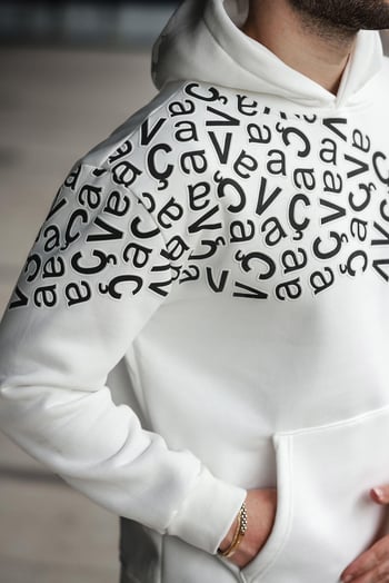 Ekru Baskılı Kapüşonlu Erkek Sweatshirt E7160