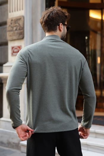 Haki Yarım Balıkçı Yaka Slim Fit Erkek Sweatshirt E7202