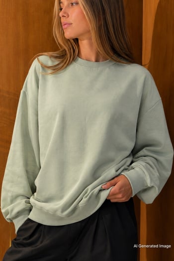 Mint Yeşili Bisiklet Yaka Basic Sweatshirt MG2185
