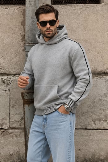 Grimelanj Kapüşonlu Kanguru Cep Erkek Sweatshirt E7163