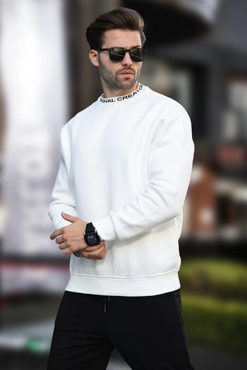 Ekru Bisiklet Yaka Şardonlu Erkek Sweatshirt 7047