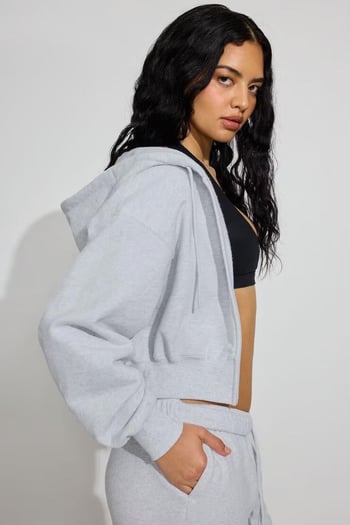 Karmelanj Crop Kapşonlu Fermuarlı Kadın Sweatshirt MG2608