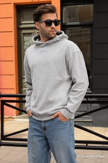Grimelanj Kapüşonlu Cep Detaylı Nakışlı Erkek Sweatshirt 7050