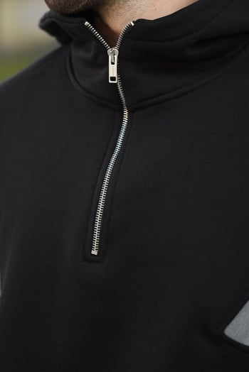 Siyah Fermuarlı Yaka Kapüşonlu Erkek Sweatshirt E7161