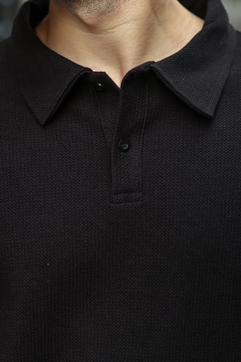 Siyah Gömlek Yaka Dokulu Regular Fit Erkek Sweatshirt E7203